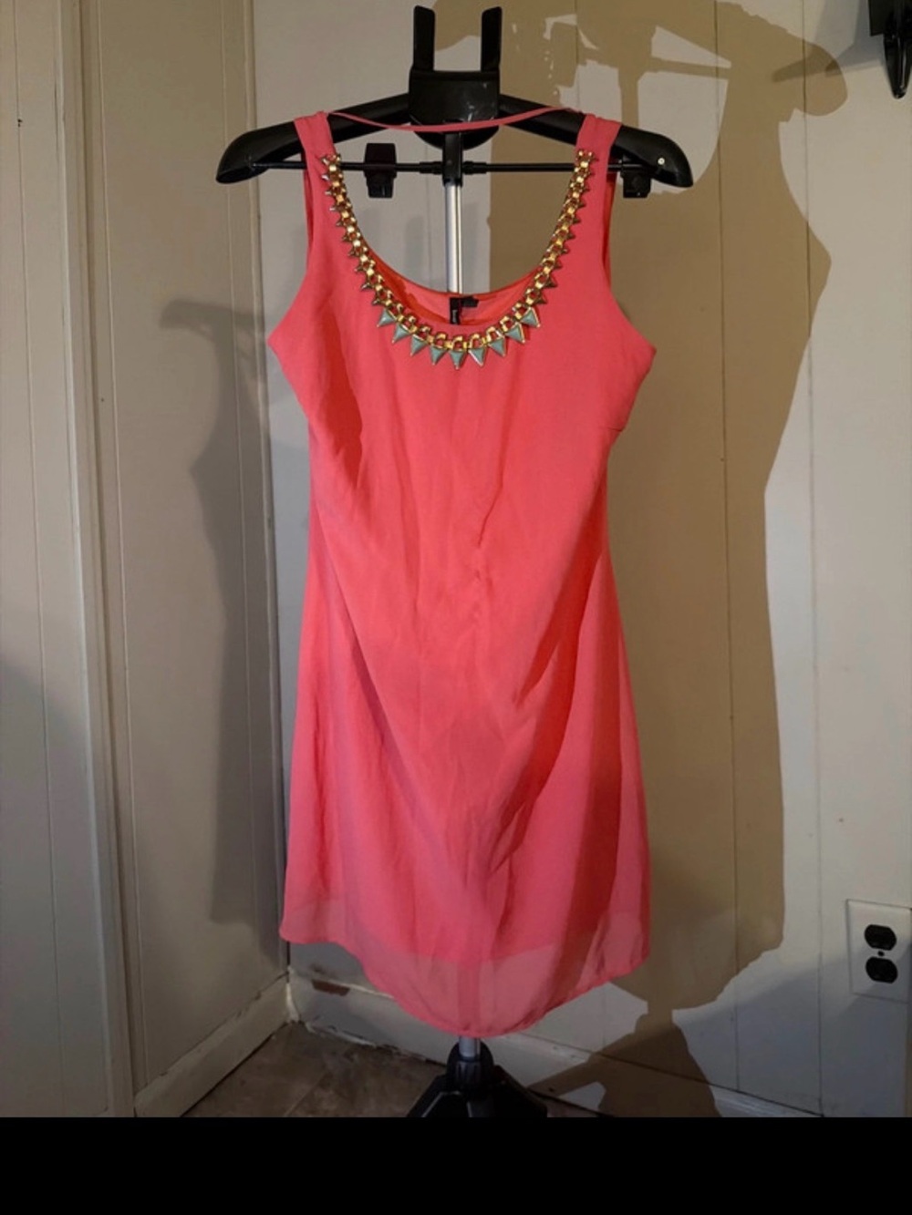 HeartSoul Coral Pink Sleeveless Dress with Gold & Turquoise Embellished Neckline